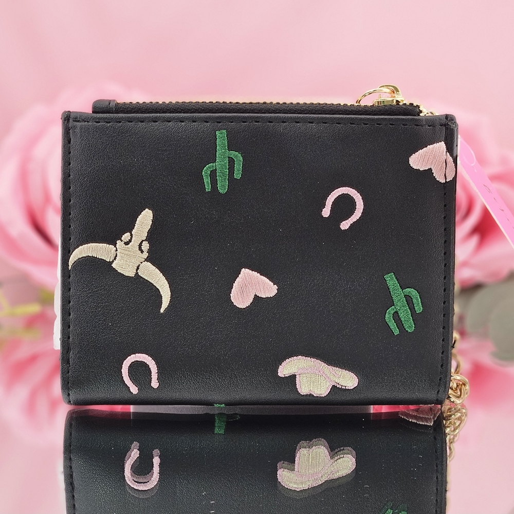 Betsey Johnson Black Western Wallet With Card Case Chain Detail Desert Cowgirl - Picture 3 of 3